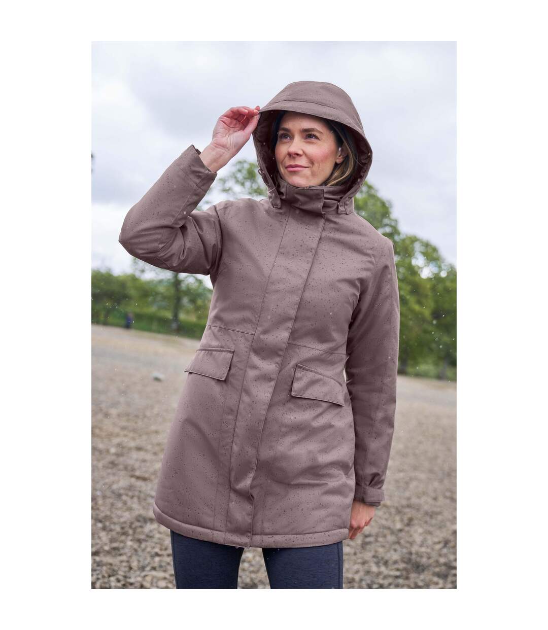 Womens/ladies Rain On Waterproof Padded Jacket Taupe Mountain Warehouse-1