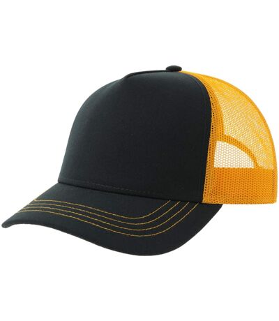 Unisex adult rapper 5 panel canvas recycled trucker cap navy/yellow Atlantis