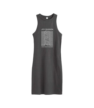 Womens/ladies unknown pleasures joy division slim sleeveless dress charcoal Amplified