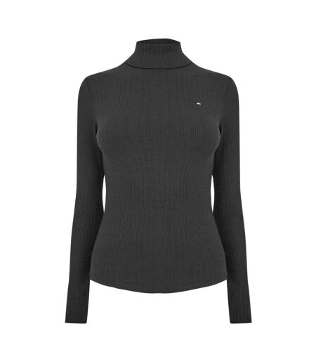 Womens/ladies Roll Neck Slim Long-sleeved Top Black Tommy Hilfiger