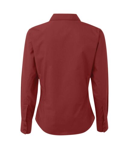 Premier Womens/Ladies Poplin Long Sleeve Blouse / Plain Work Shirt (Burgundy) - UTRW1090