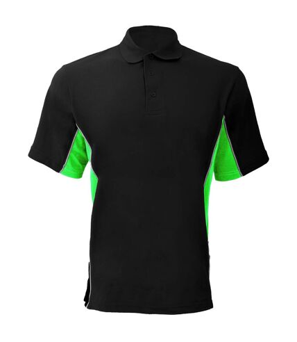 Gamegear® Mens Track Pique Short Sleeve Polo Shirt Top (Black/Lime/White)