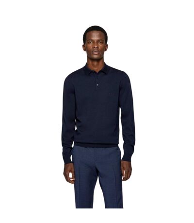 Mens Bono Long-sleeved Polo Shirt Dark Blue Boss