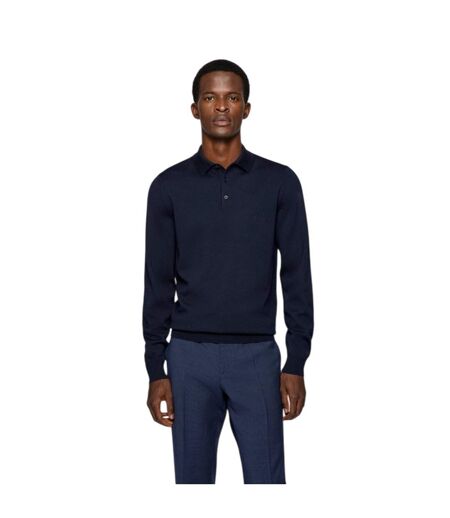 Mens Bono Long-sleeved Polo Shirt Dark Blue Boss
