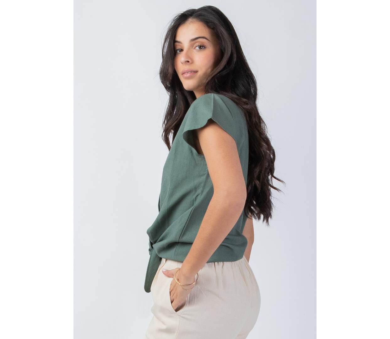 Top femme manches courtes ERMINE uni kaki Coton Du Monde-3