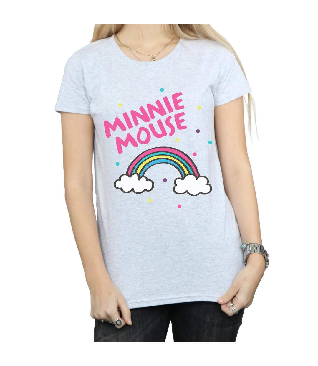 Disney T-shirt en coton à pois arc-en-ciel Minnie Mouse Femme/Ladies (Gris sportif) - UTBI31573-3