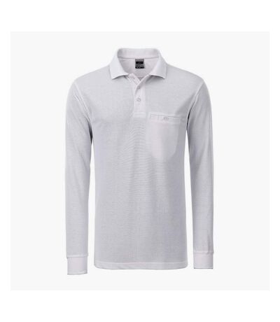 James and Nicholson Mens Workwear Long Sleeve Pocket Polo (White)