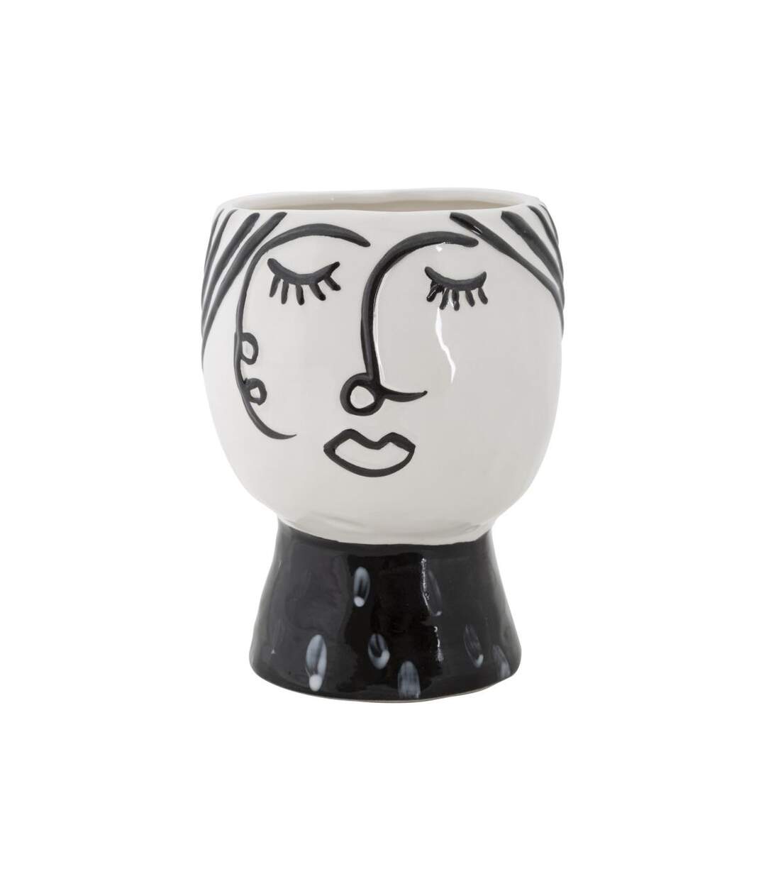 Vase Pot Visage en Porcelaine Face 18cm Blanc & Noir-1