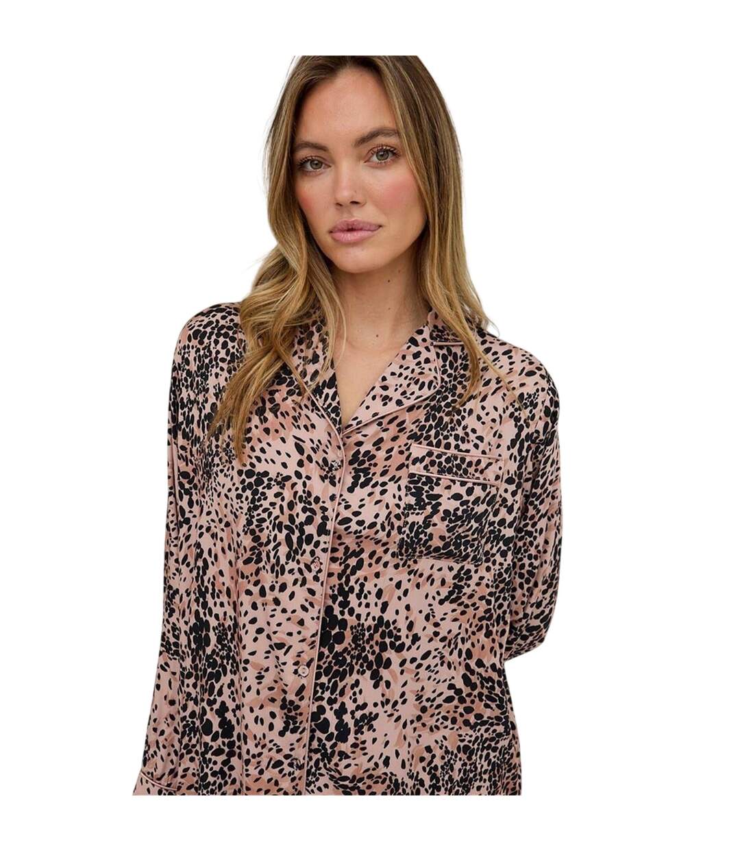 Womens/ladies Leopard Print Long-sleeved Mini Shirt Dress Brown Lily And Lionel-3