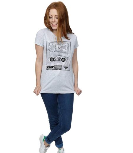Disney - T-shirt CARS LIGHTNING MCQUEEN BLUEPRINT - Femme (Gris chiné) - UTBI13739
