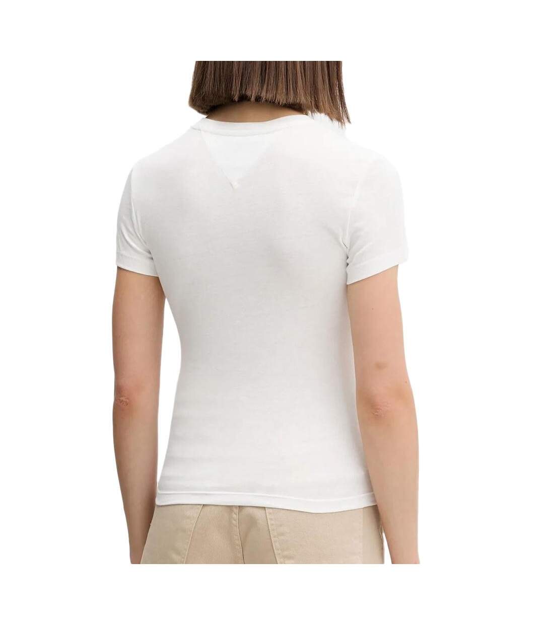T-Shirt slim blanc femme tommy hilfiger logo-2