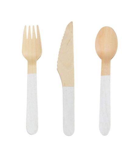 Lot de 18 Couverts en Bois Diego 16cm Blanc