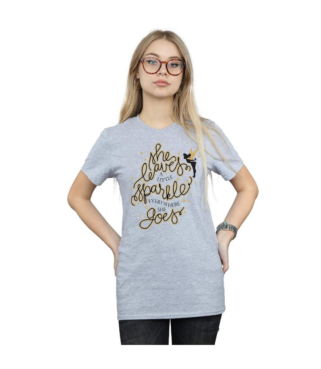 Disney Femme/Ladies - T-shirt boyfriend en coton avec étoiles de la Fée Clochette (Gris sportif) - UTBI46460-2