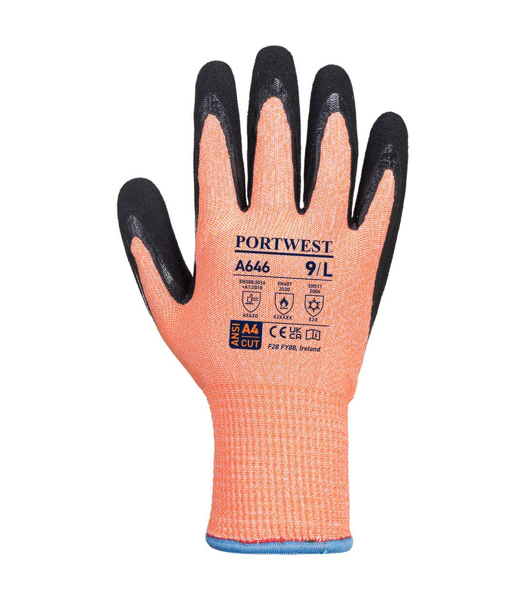 Unisex adult a646 vis-tex hr nitrile cut resistant gloves 11 orange/black Portwest-2