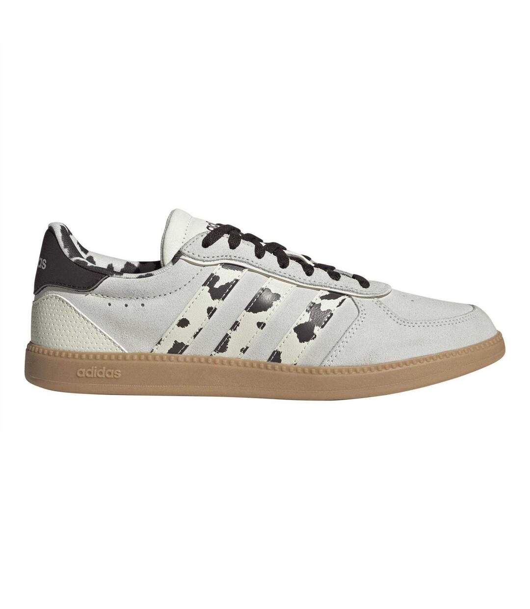 Womens/ladies Sleek Cow Print Leather Trainers Off White Adidas-4