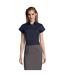 Womens/ladies Excess Stretch Short-sleeved Blouse Dark Blue SOLS-1