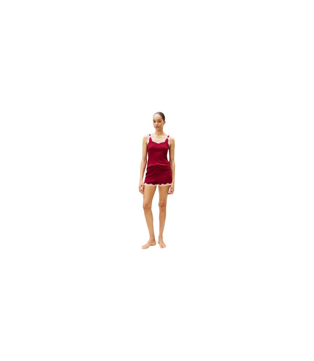 Ensemble De Pyjama Court Manches Style Caraco Motif/style Lacets Femme Rouge Tommy Hilfiger-1