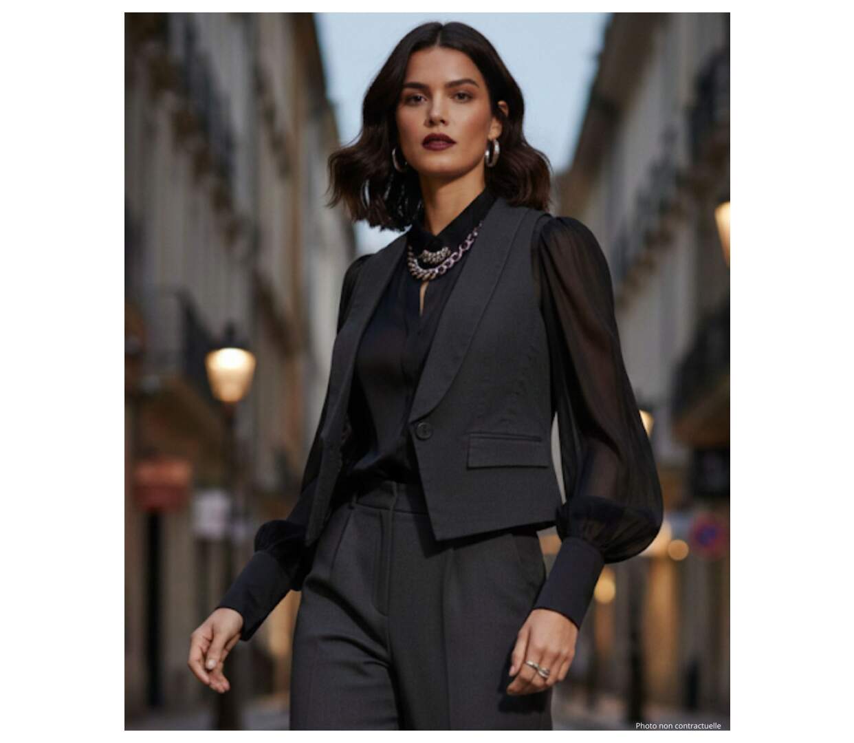Gilet Sans Manches Femme Blazer Coton Gris Axxano AH1165G : Élégance Moderne-3