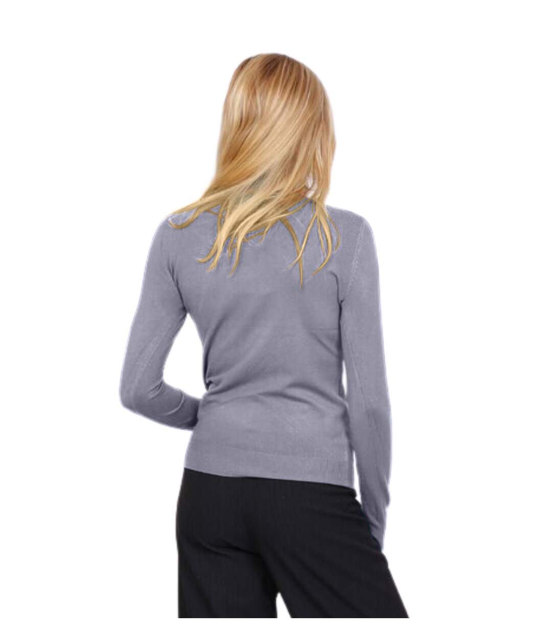 Pull femme de couleur gris - Col montant manches longues.