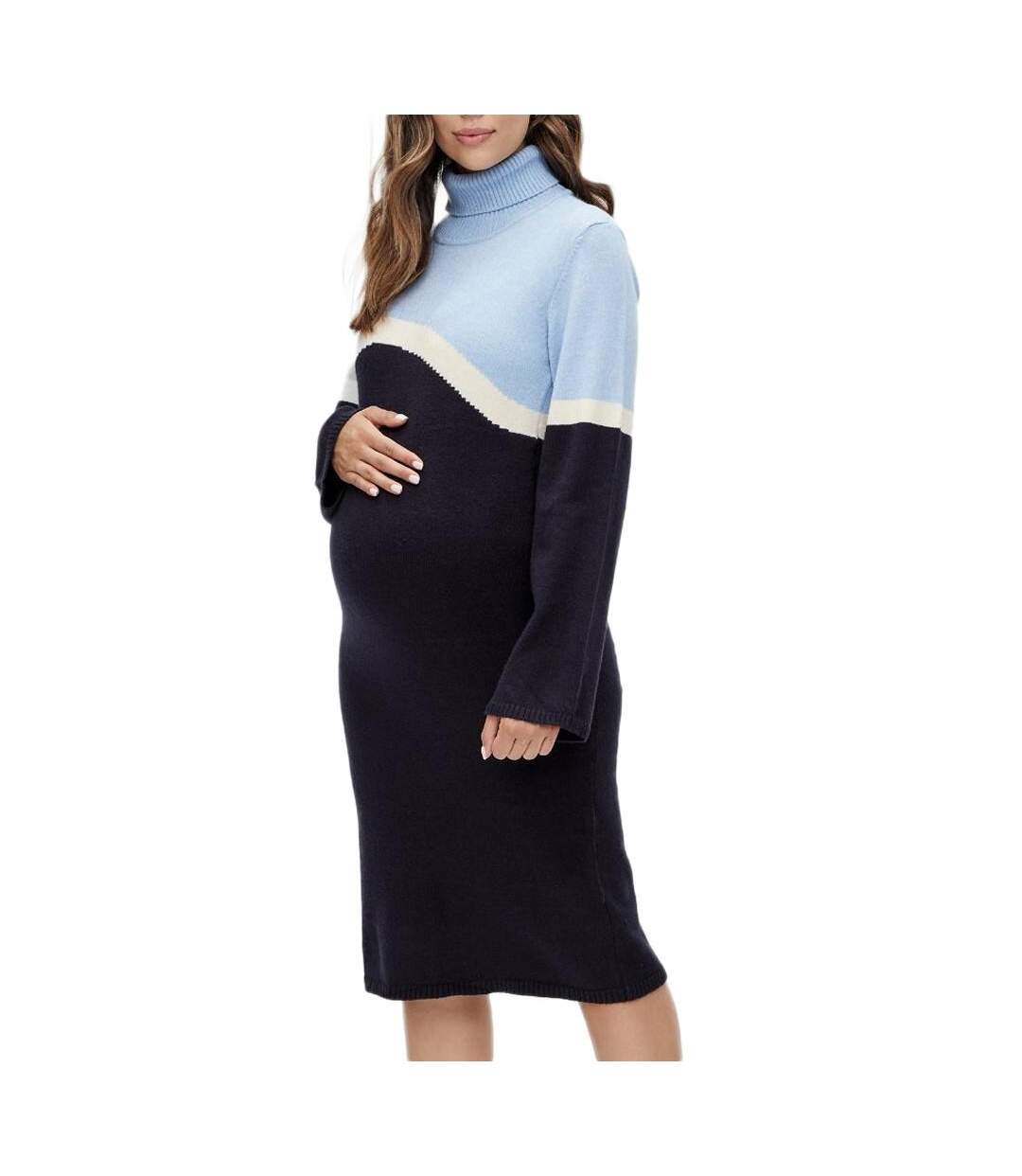 Robe pull bleu/noir femme mamalicious rollneck - l-1