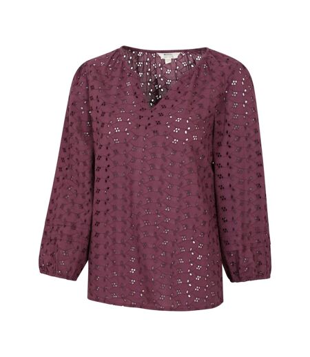 Womens/ladies Broderie Lightweight 3/4 Sleeve Casual Shirt Purple Mountain Warehouse