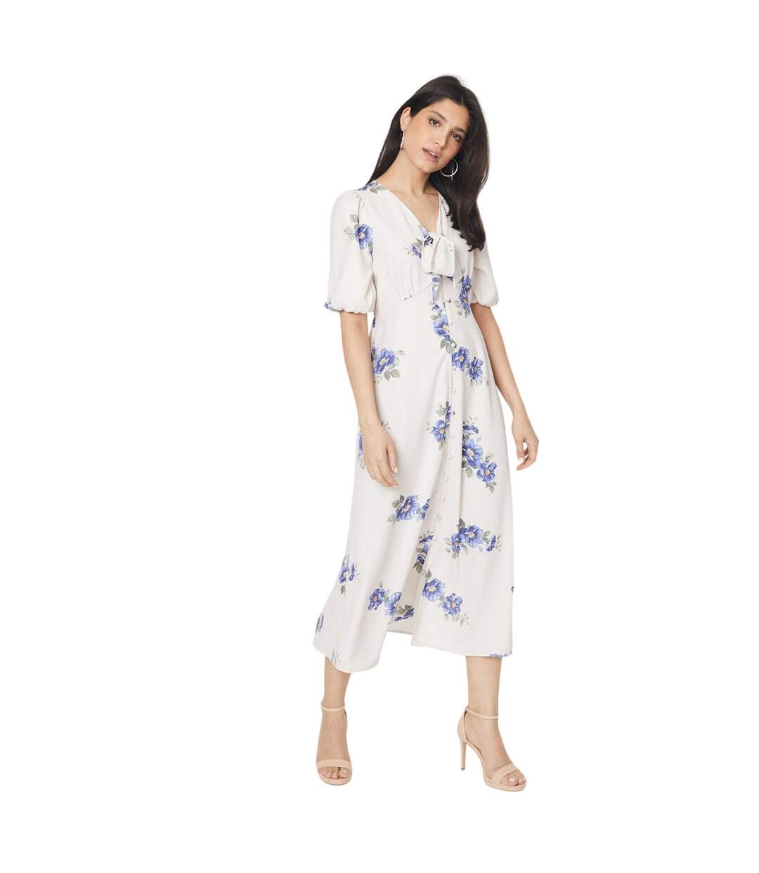 Womens/ladies Floral Front Tie Midi Dress Ivory Dorothy Perkins-1