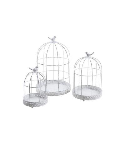 Set de 3 cages décoratives en métal antique blanc