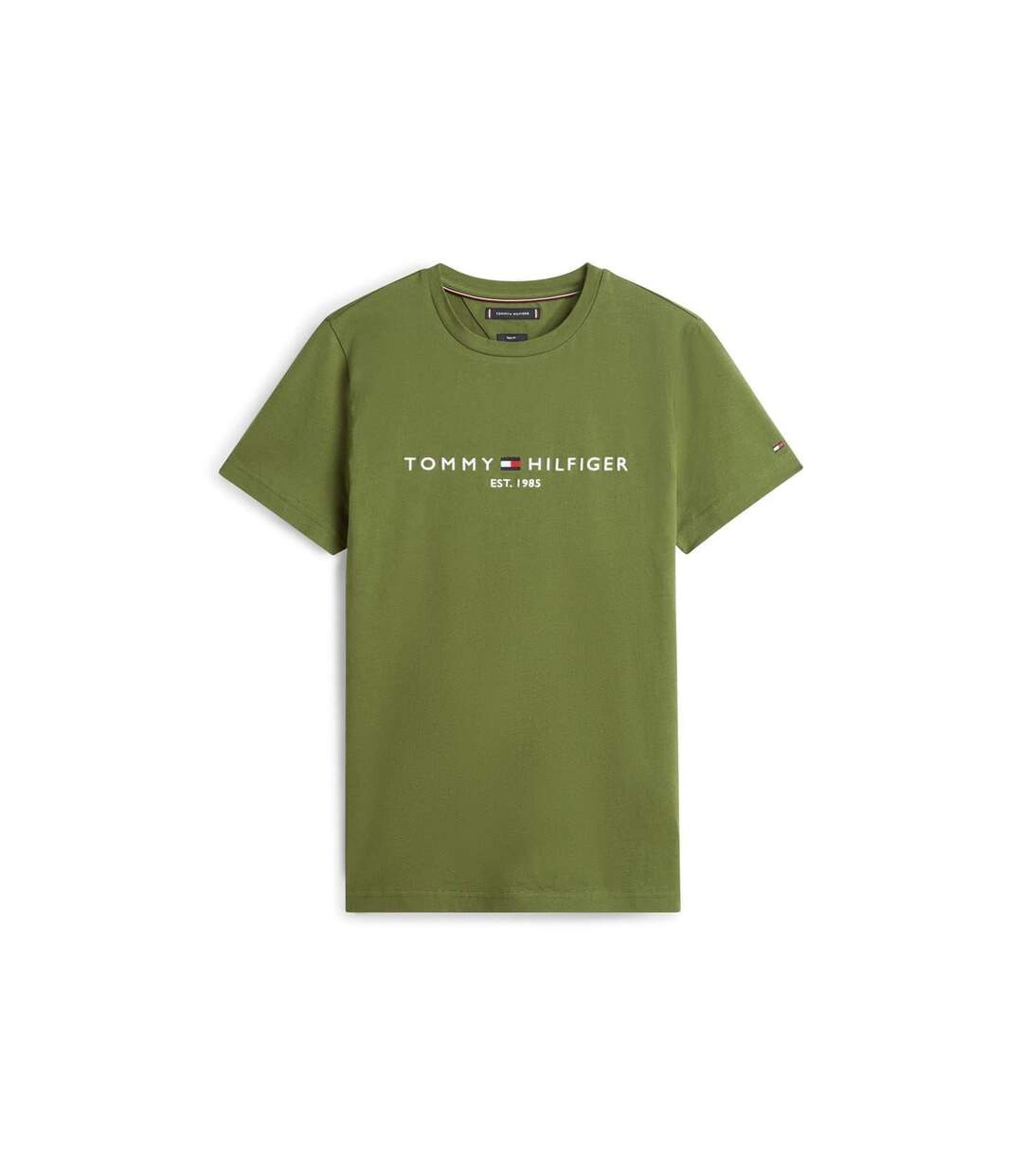 Mens Embroidered Logo Crew Neck T-shirt Pine Tommy Hilfiger-1