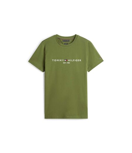 Mens Embroidered Logo Crew Neck T-shirt Pine Tommy Hilfiger