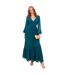 Robe Longue Manches Longues Motif/style Floral En Relief Femme Vert Sarcelle Lovedrobe-2