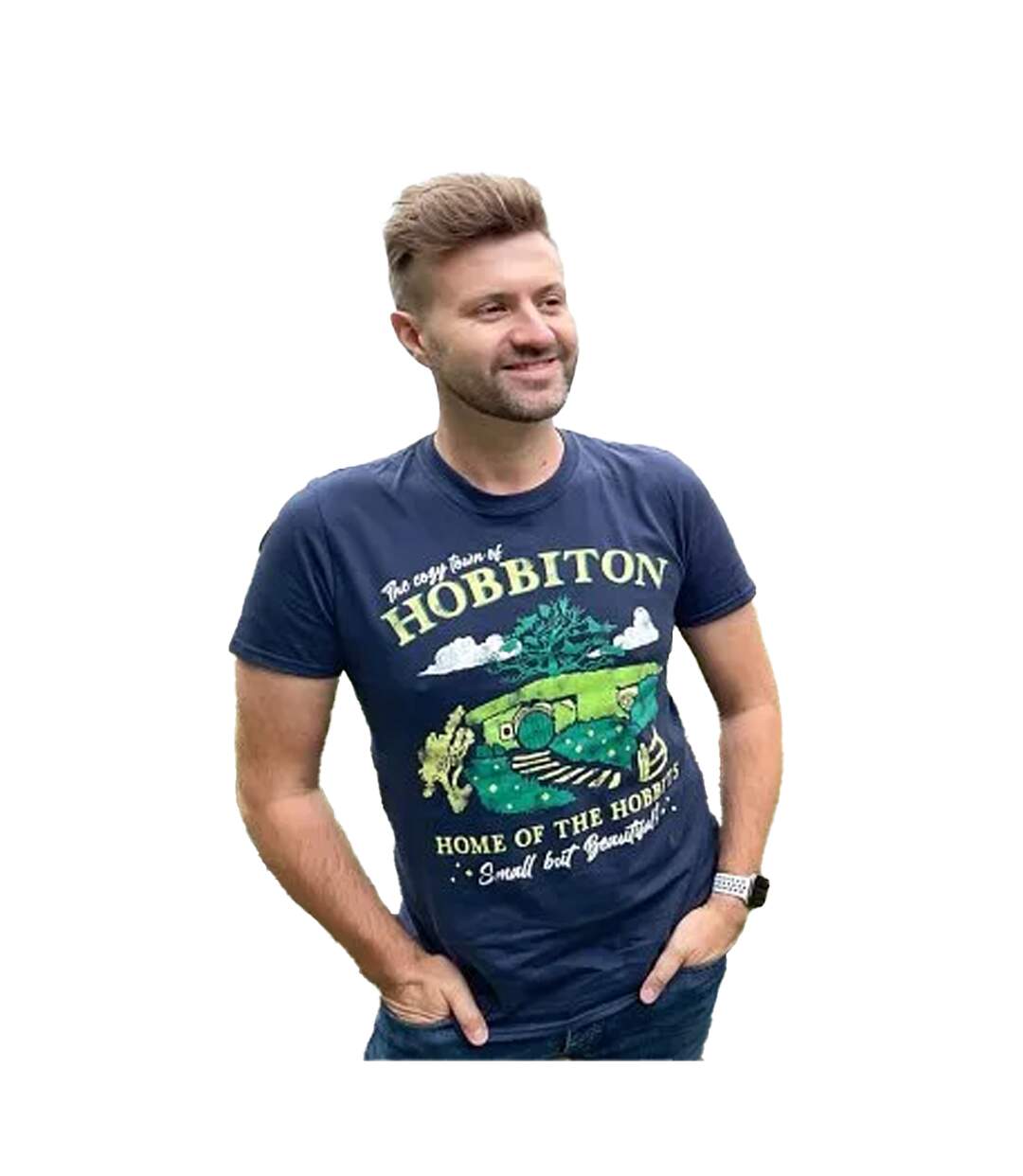 Unisex Adult The Cozy Town Of Hobbiton T-shirt Navy Blue The Hobbit-1