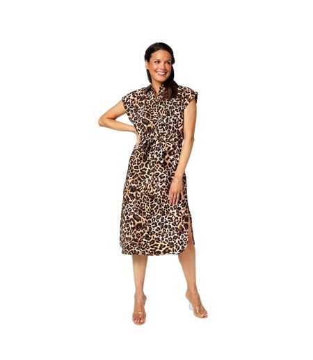 Robe Chemise Motif/style Imprimé Léopard Femme Marron Noir Biba