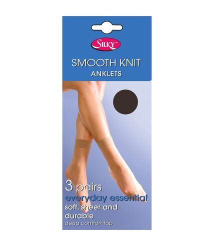 Silky Womens/Ladies Smooth Knit Ankle High (3 Pairs) (Barely Black)