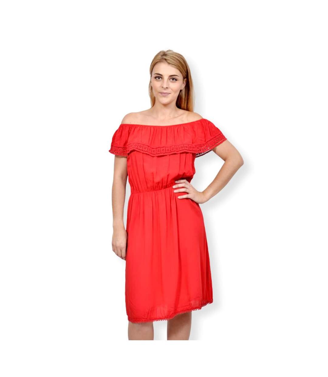 Robe femme - Sans manche - couleur  rouge - Longueur genoux