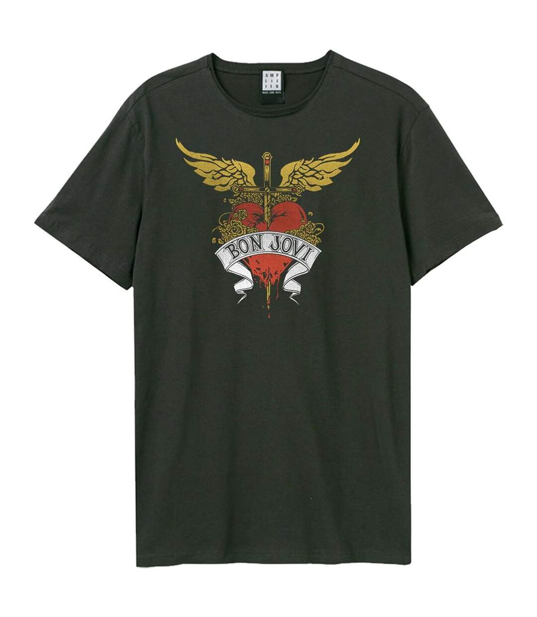 T-shirt Motif Bon Jovi Heart And Dagger Adulte Charbon Amplified-1