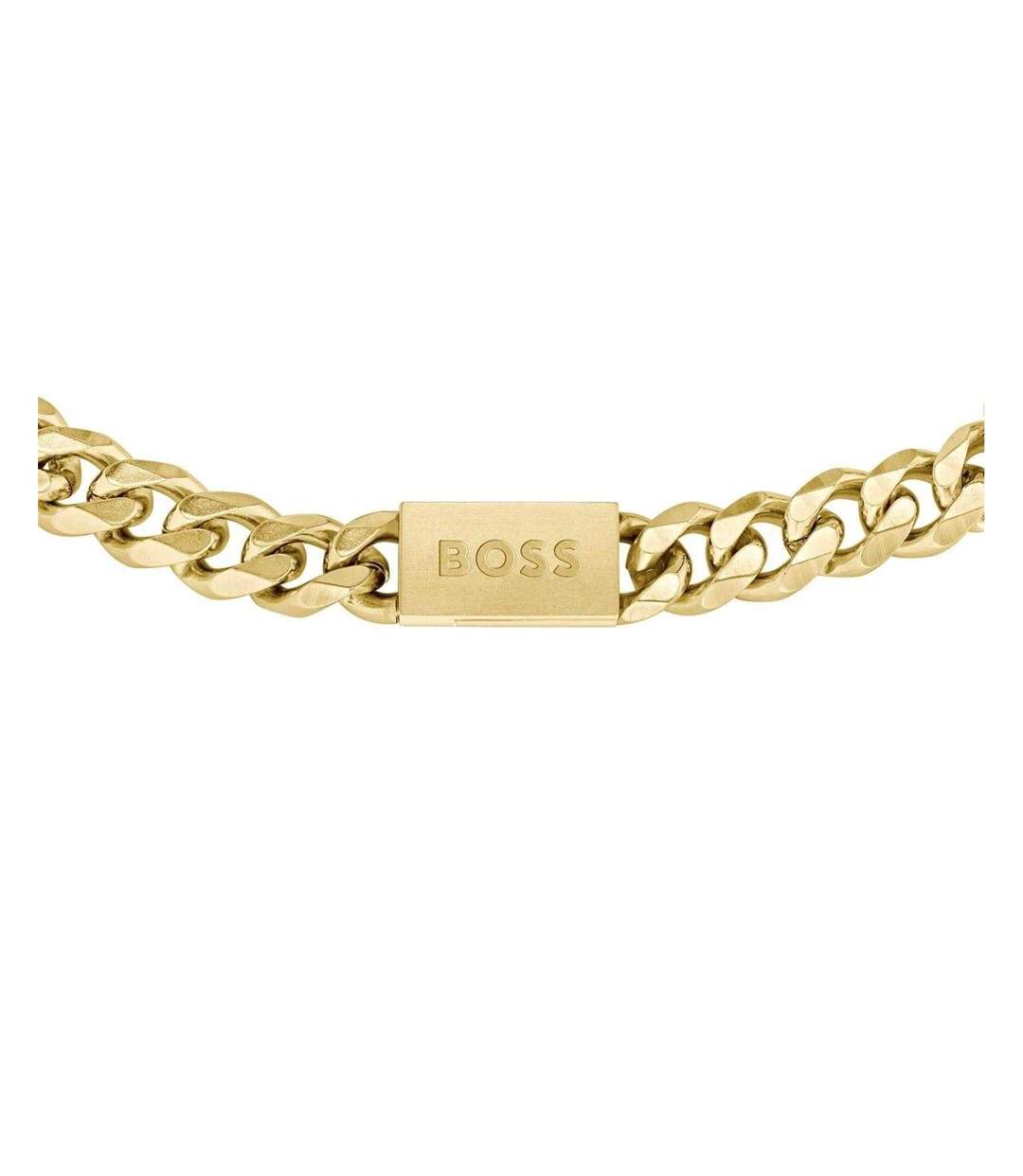 Mens Polished Stainless Steel Bracelet One Size Gold Boss-2