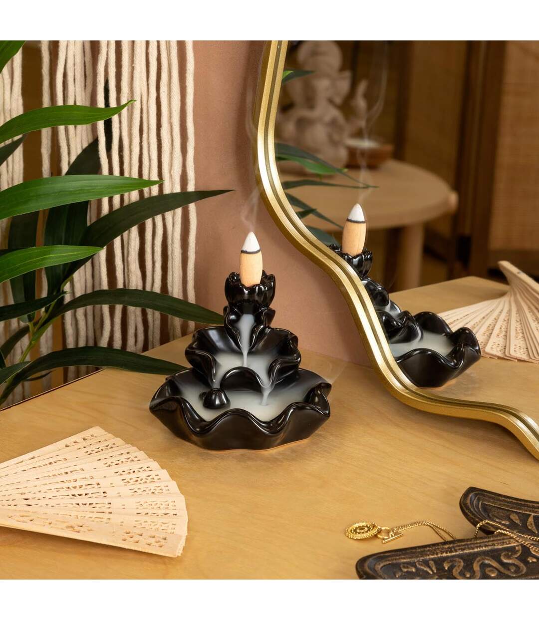 Fontaine à Encens Avec 10 Cônes Iloe 10cm Noir-2