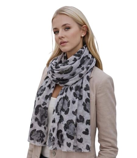 Foulard léger coeur léopard avec dorure pour femme - Couleur noir
