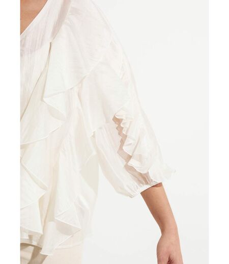 Blouse col V boutonnée à volants