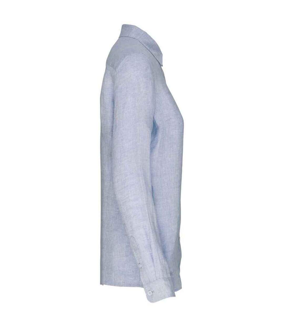 Womens/ladies linen long-sleeved shirt linen blue Spasso-3