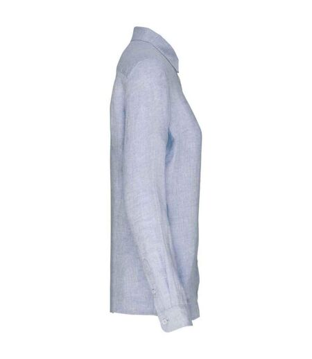 Womens/ladies linen long-sleeved shirt linen blue Spasso