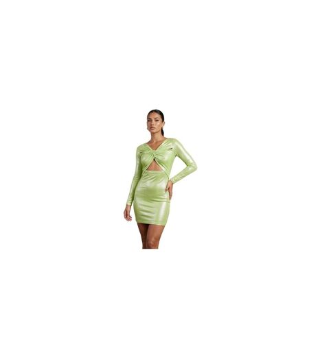 Womens/ladies Metallic Front Tie Bodycon Dress Green AmyLynn