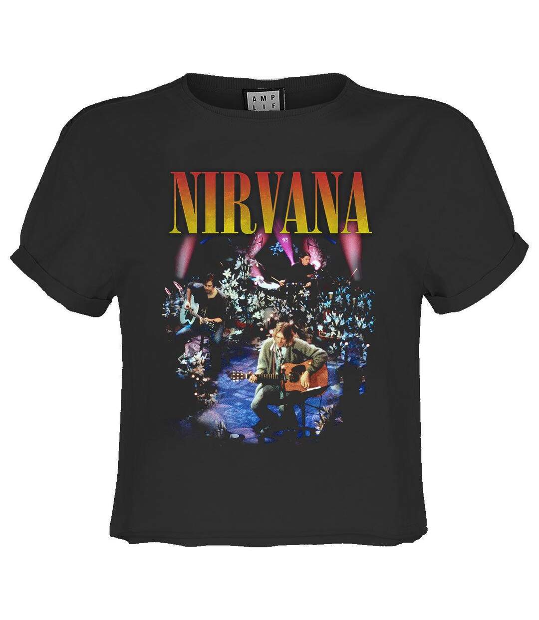 Womens/ladies live in ny nirvana crop top charcoal Amplified-1