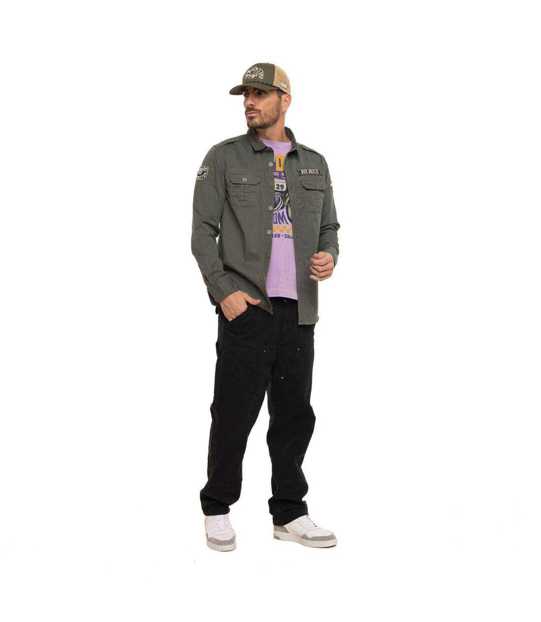 Chemise homme manches longues en twill avec patchs Ivy Vondutch-4