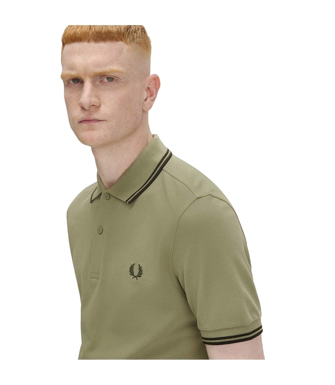Polo Motif/style Double Pointe Homme Kaki Fred Perry-4
