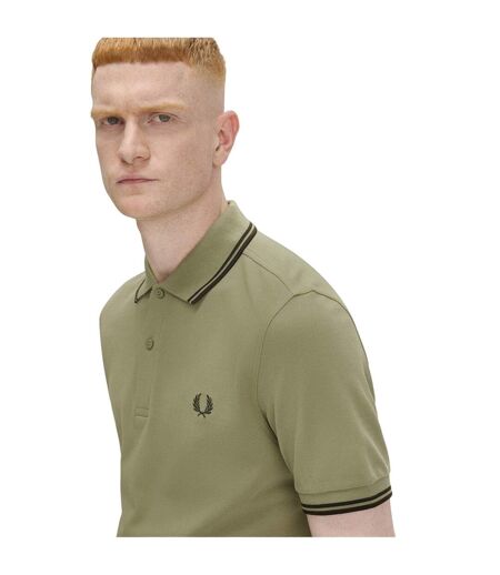 Polo Motif/style Double Pointe Homme Kaki Fred Perry