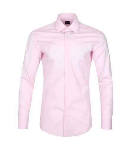 Mens Plain Long-sleeved Formal Shirt Pink Boss