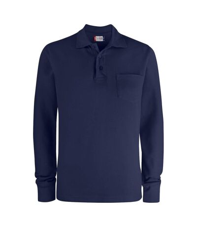 Unisex adult plain long-sleeved polo shirt dark navy Clique