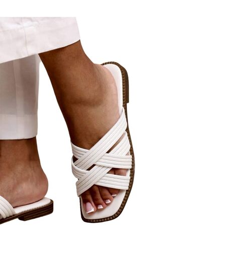 Womens/ladies crete multi crossover strap sliders white Where´s That From