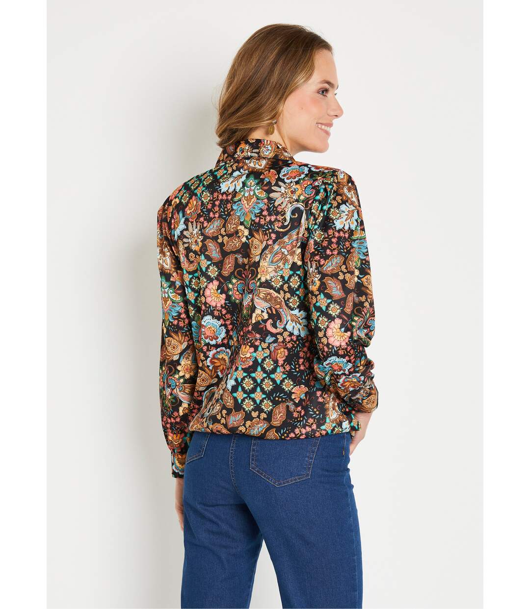 Chemisier blouson court imprimé col tailleur-2
